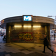 View of the closed entrance to the metro station "porte de namur" following the terror alert level being elevated to 4/4, in Brussels, Belgium, 23 November 2015.